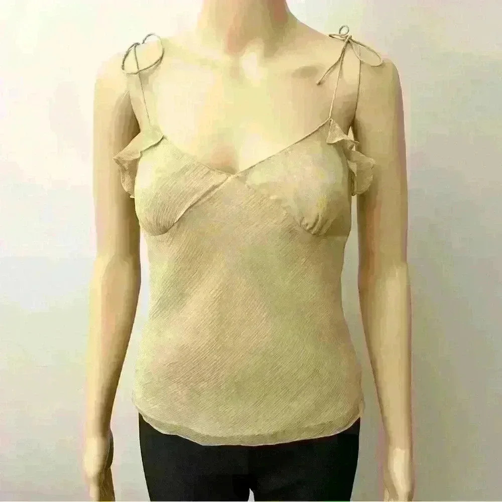CLUB MONACO Silk cami top,spaghetti straps ruffles. Size XS. - Picture 4 of 6